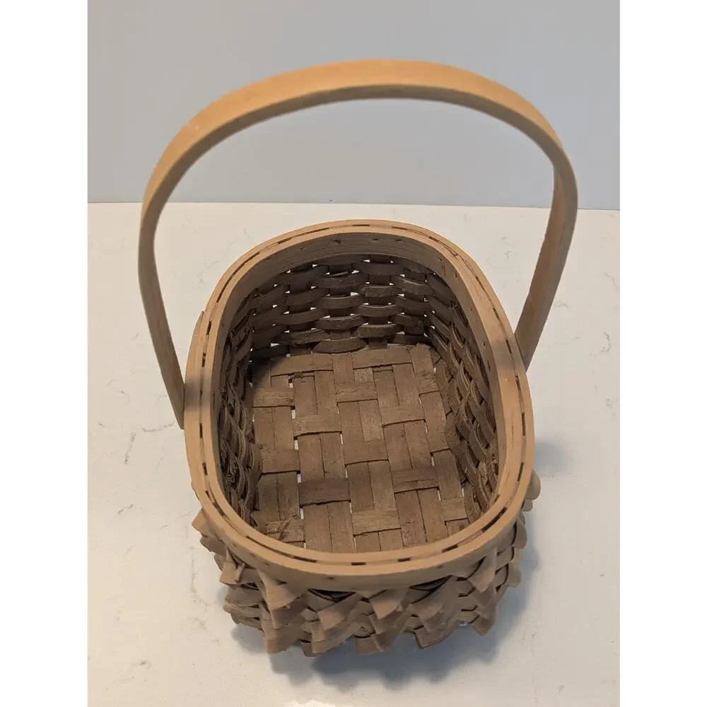 Vtg. Porcupine Curl Splint Wood Basket Curly Weave Moving Handle 9